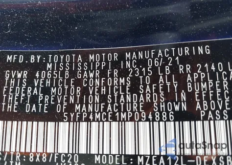 2021 Toyota Corolla Se from USA, damaged, VIN 5YFP4MCE1MP094886